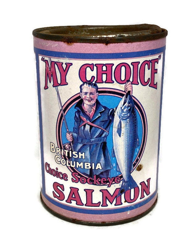 Antique Salmon Tin Can Coin Bank - Duckwells
