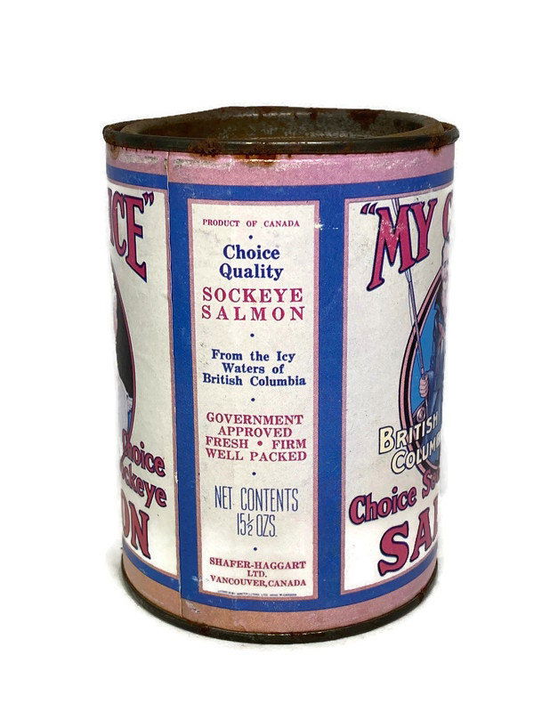 Antique Salmon Tin Can Coin Bank - Duckwells