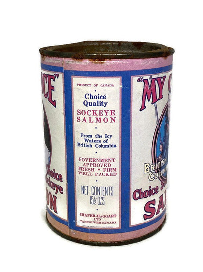 Antique Salmon Tin Can Coin Bank - Duckwells