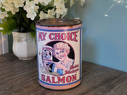Antique Salmon Tin Can Coin Bank - Duckwells