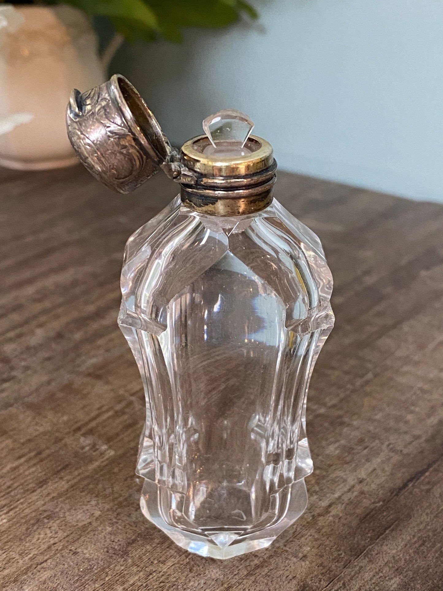Antique Sterling Silver and Cut Crystal Perfume Bottle - Duckwells