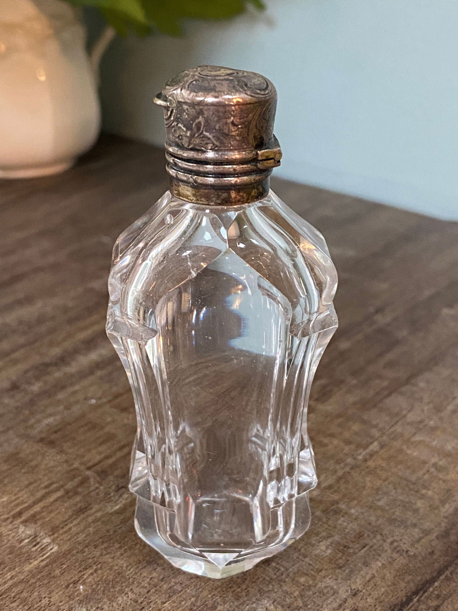 Antique Sterling Silver and Cut Crystal Perfume Bottle - Duckwells