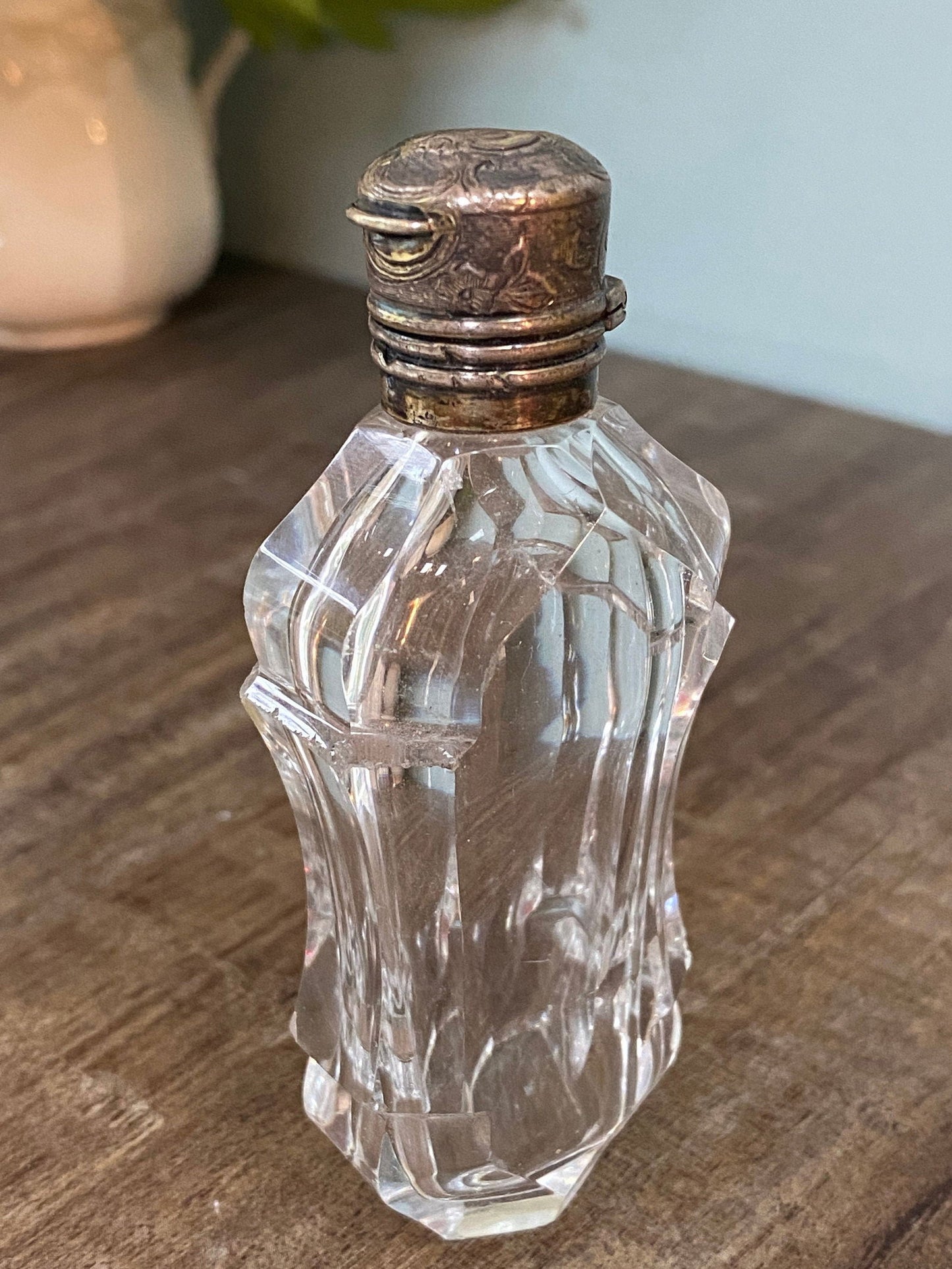 Antique Sterling Silver and Cut Crystal Perfume Bottle - Duckwells