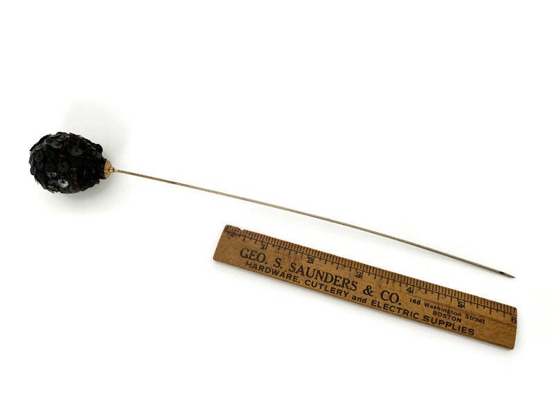 Antique Victorian Black Sequined Hatpin - Duckwells