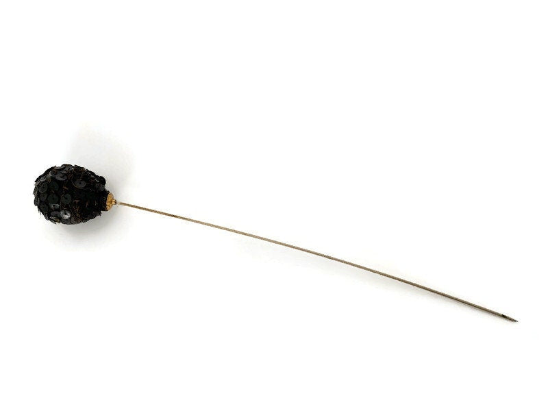 Antique Victorian Black Sequined Hatpin - Duckwells
