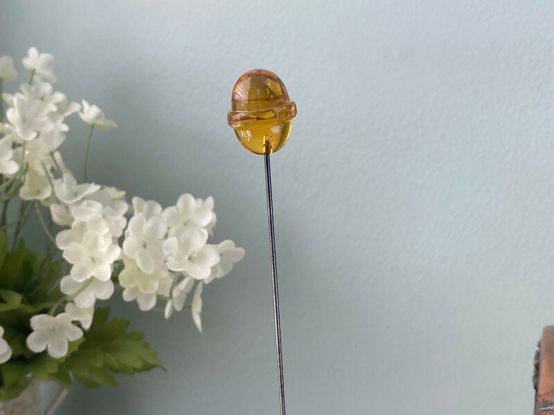 Antique Yellow Glass Faceted Hat Pin - Duckwells