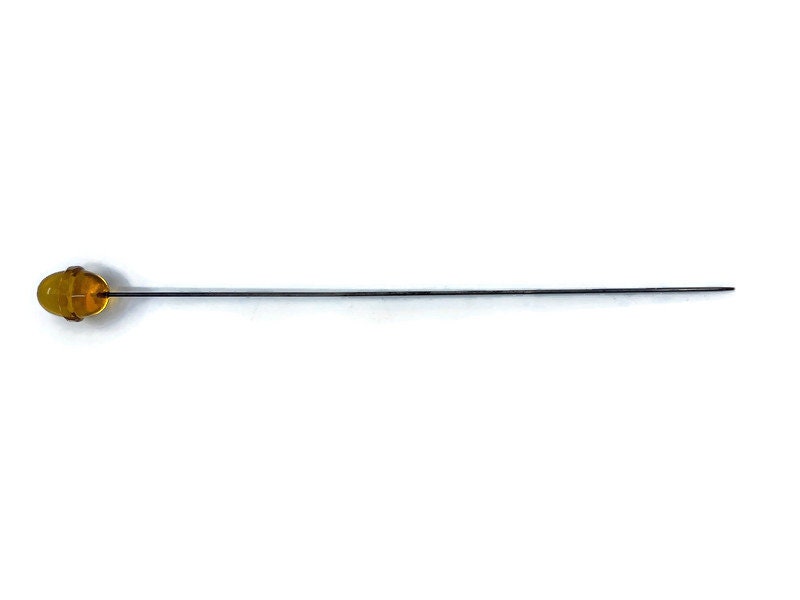 Antique Yellow Glass Faceted Hat Pin - Duckwells
