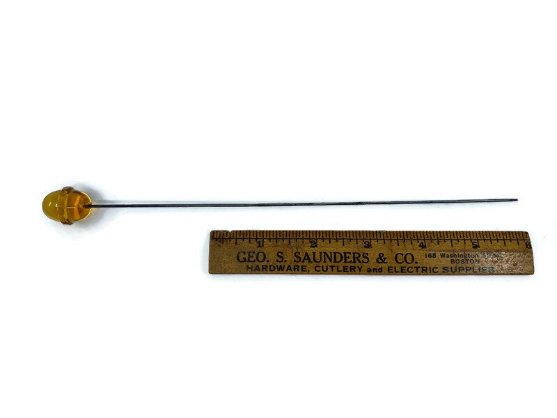 Antique Yellow Glass Faceted Hat Pin - Duckwells