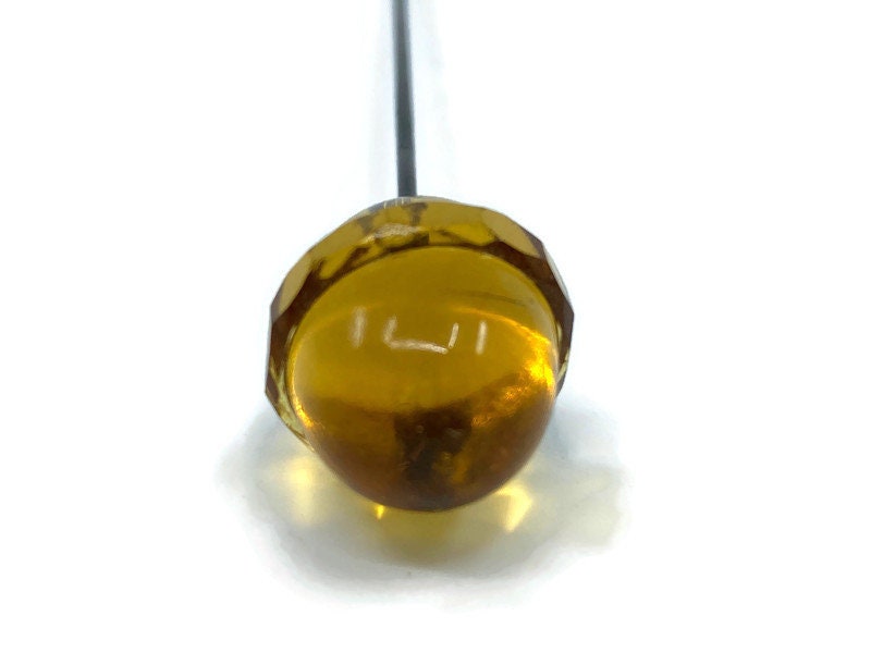 Antique Yellow Glass Faceted Hat Pin - Duckwells