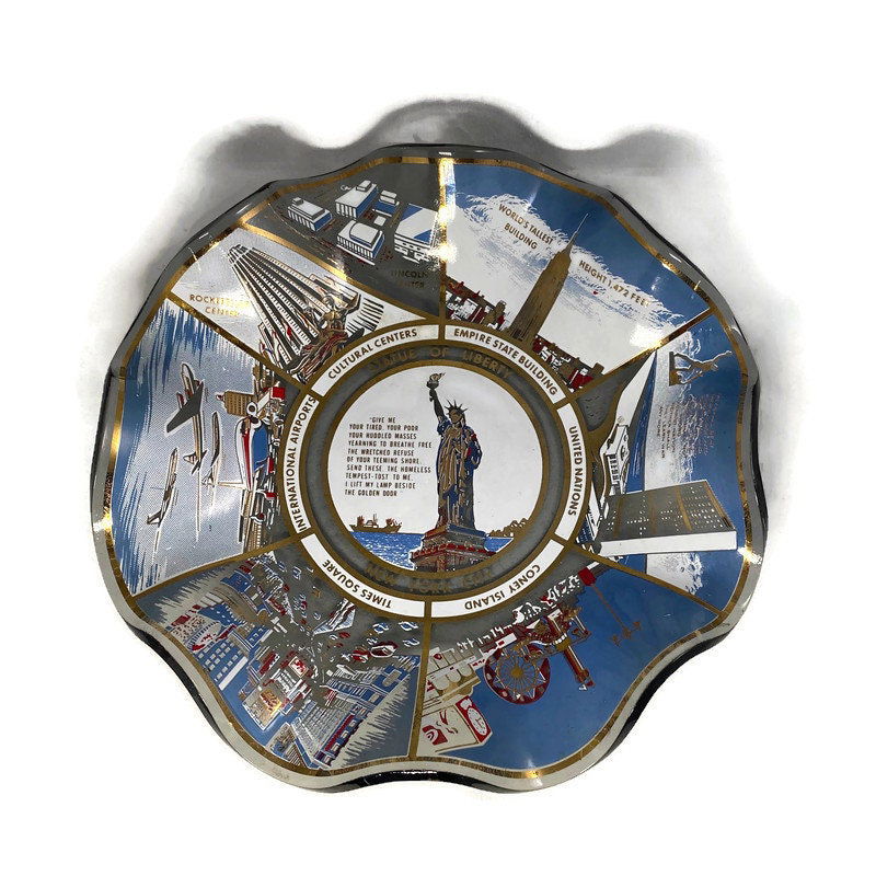 Mid Century New York City Houze Art Wavy Glass Dish - Duckwells