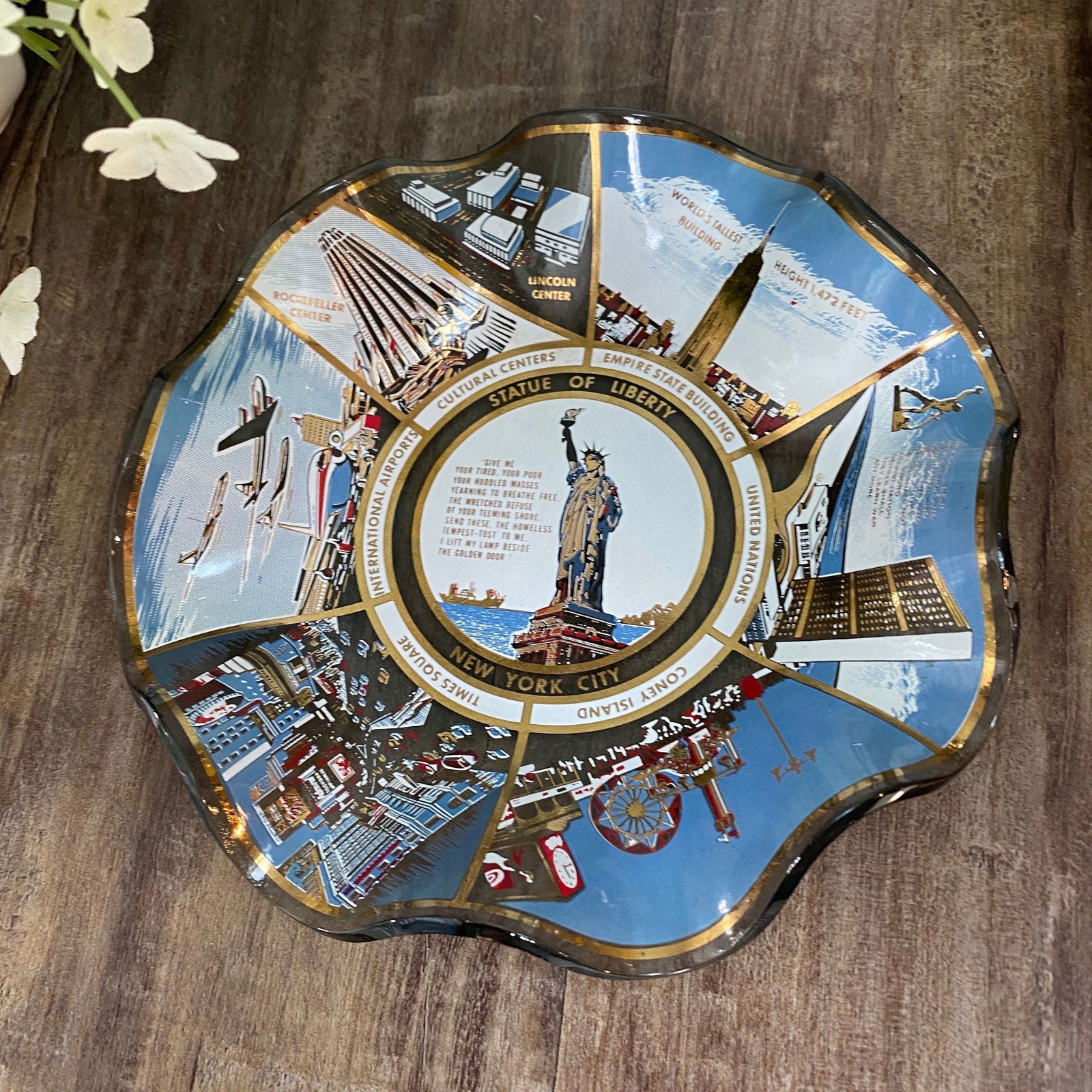 Mid Century New York City Houze Art Wavy Glass Dish - Duckwells