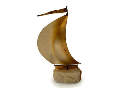 Mid Century Sailboat Brass and Stone Sculpture by DeMott - Duckwells