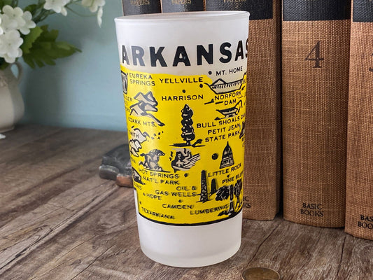 Midcentury Arkansas Souvenir Glass with State Map - Duckwells