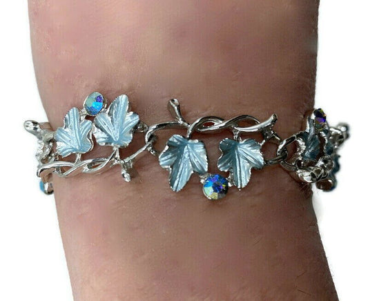Midcentury Blue Rhinestone Bracelet - Duckwells