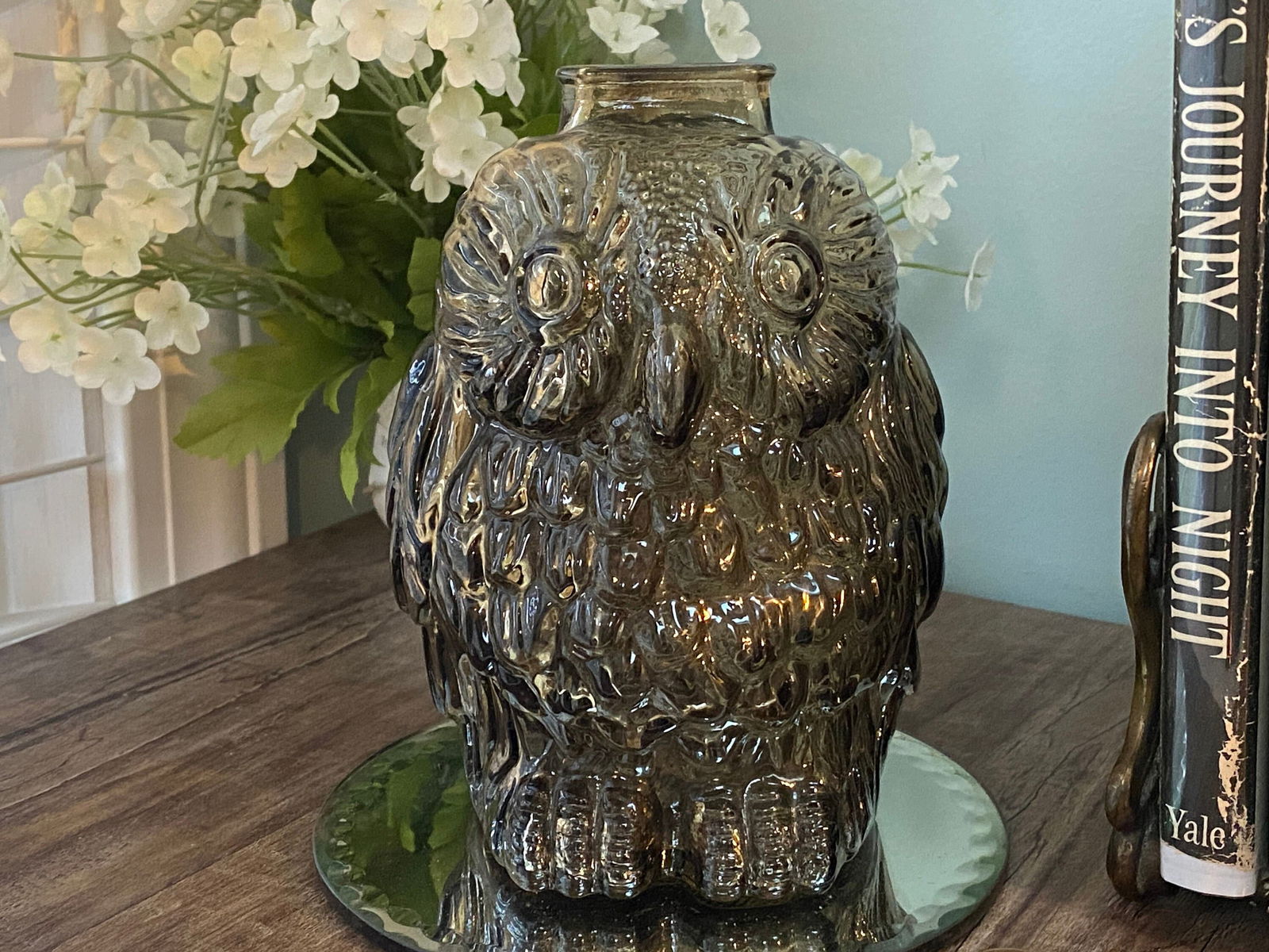 Midcentury Brown Glass Owl Bank - Duckwells