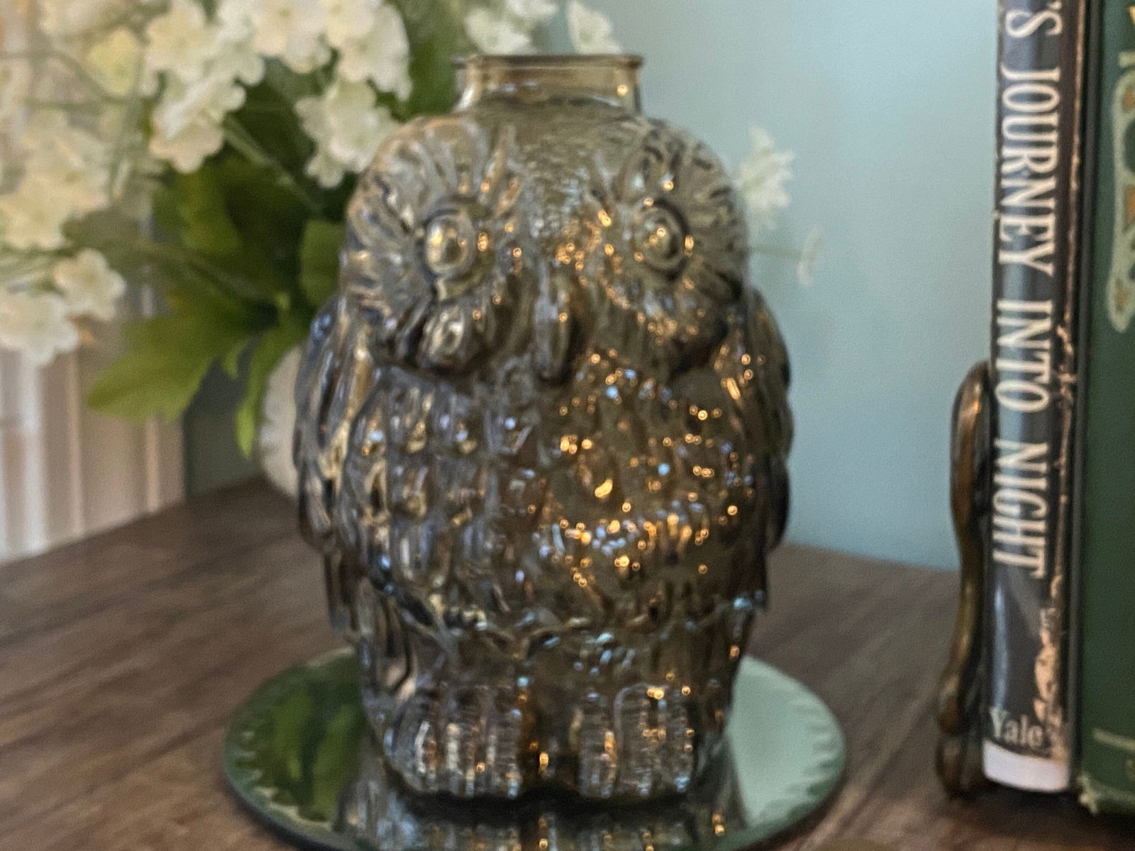 Midcentury Brown Glass Owl Bank - Duckwells