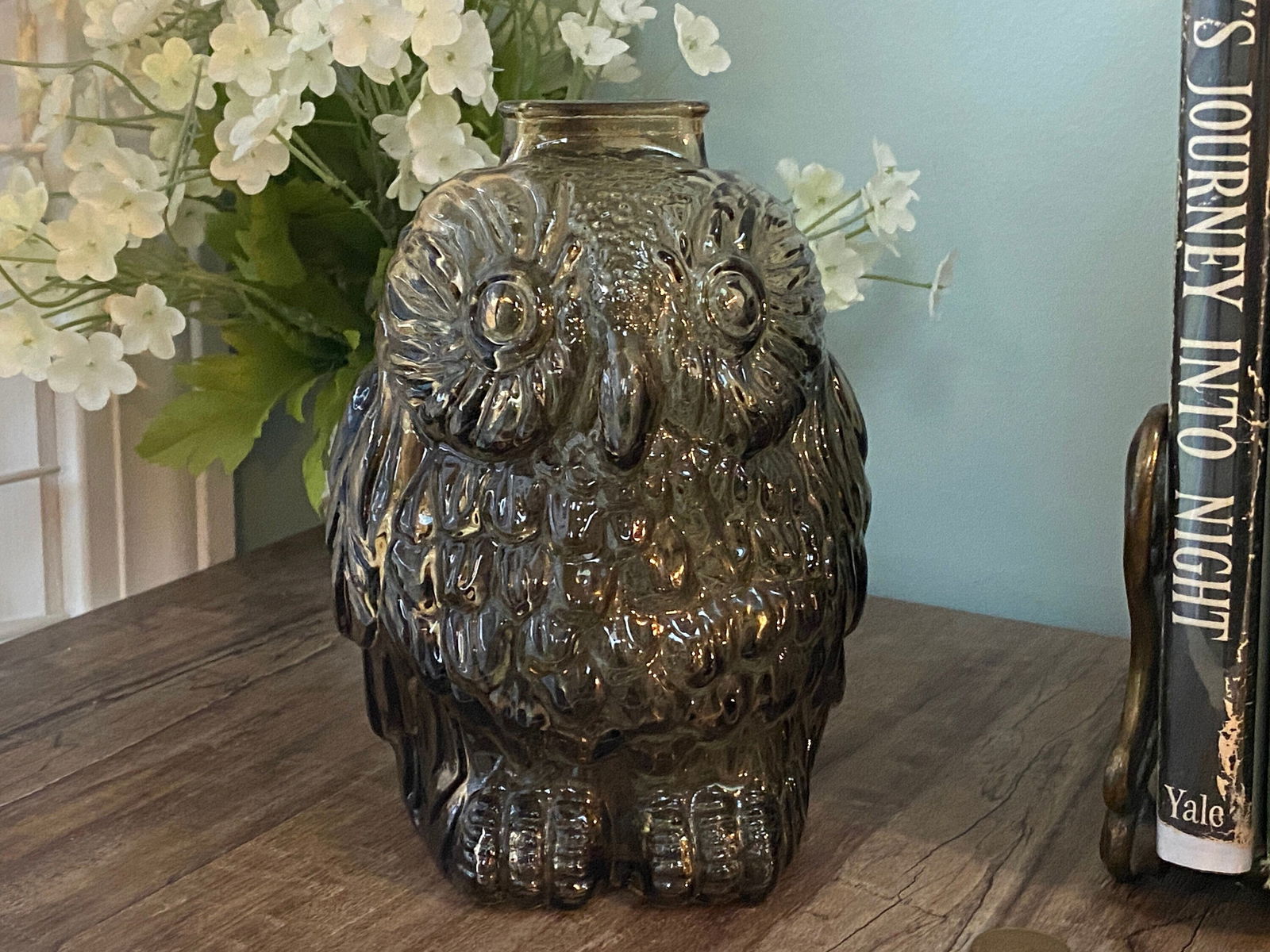 Midcentury Brown Glass Owl Bank - Duckwells