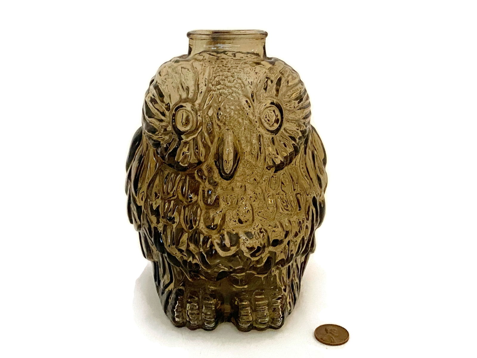 Midcentury Brown Glass Owl Bank - Duckwells