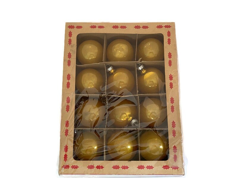 Midcentury Coby Gold Glass Christmas Ornaments - Duckwells