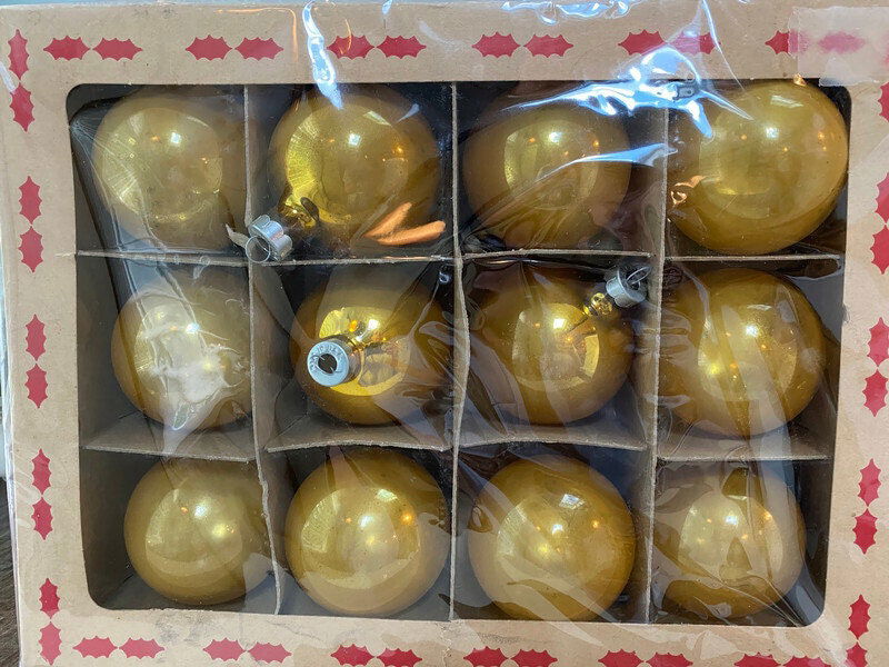 Midcentury Coby Gold Glass Christmas Ornaments - Duckwells