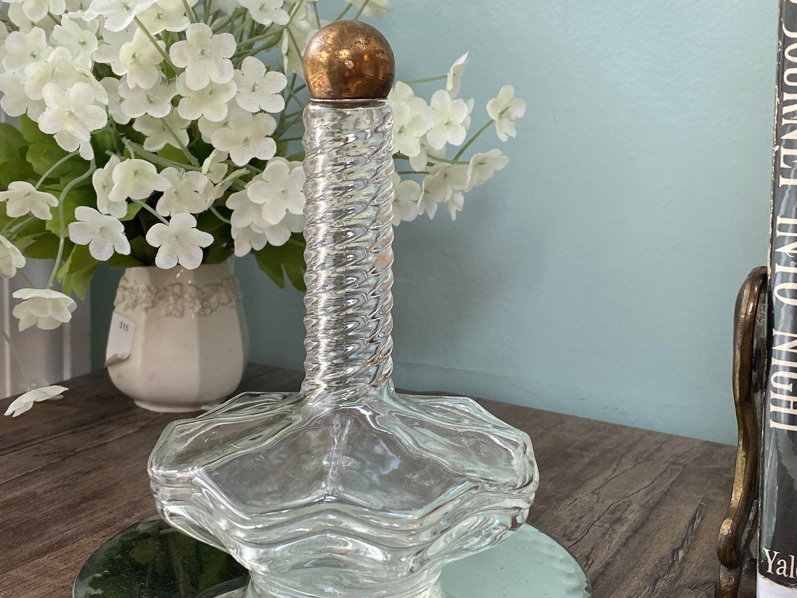 Midcentury Cologne Bottle Flower Shaped with Spiral Neck - Duckwells