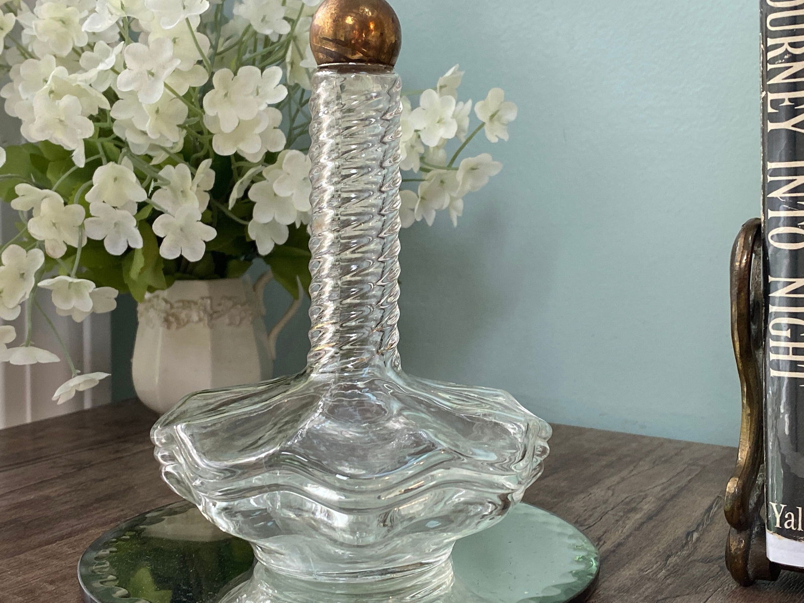 Midcentury Cologne Bottle Flower Shaped with Spiral Neck - Duckwells