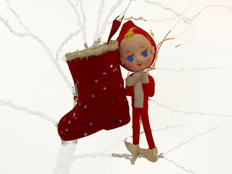 Midcentury Elf and Boot Christmas Ornaments Made in Japan - Duckwells