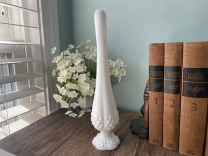 Midcentury Fenton Hobnail Stretch Milk Glass Vase - Duckwells
