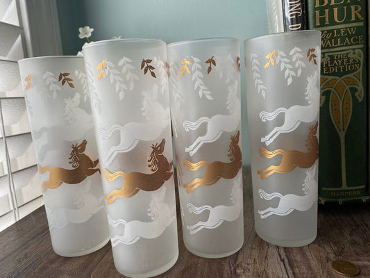 Midcentury Frosted Horse Cocktail Glasses - Duckwells