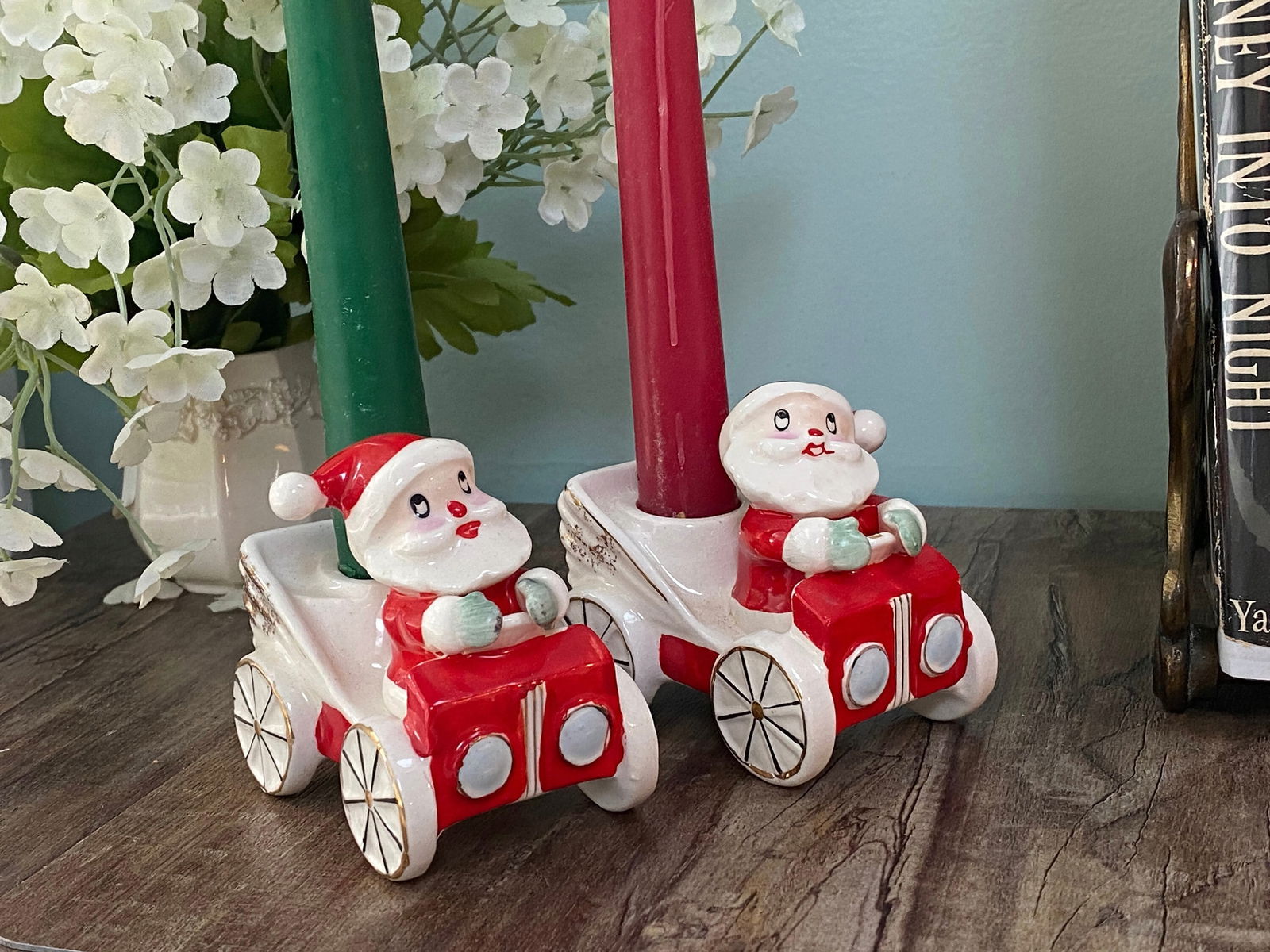 Midcentury Holt Howard Santa in Car Candle Holders - Duckwells