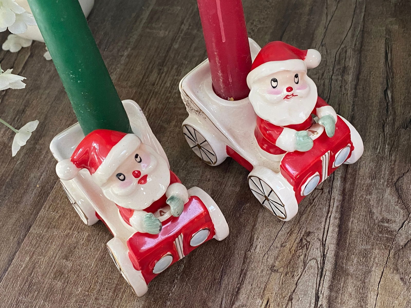 Midcentury Holt Howard Santa in Car Candle Holders - Duckwells