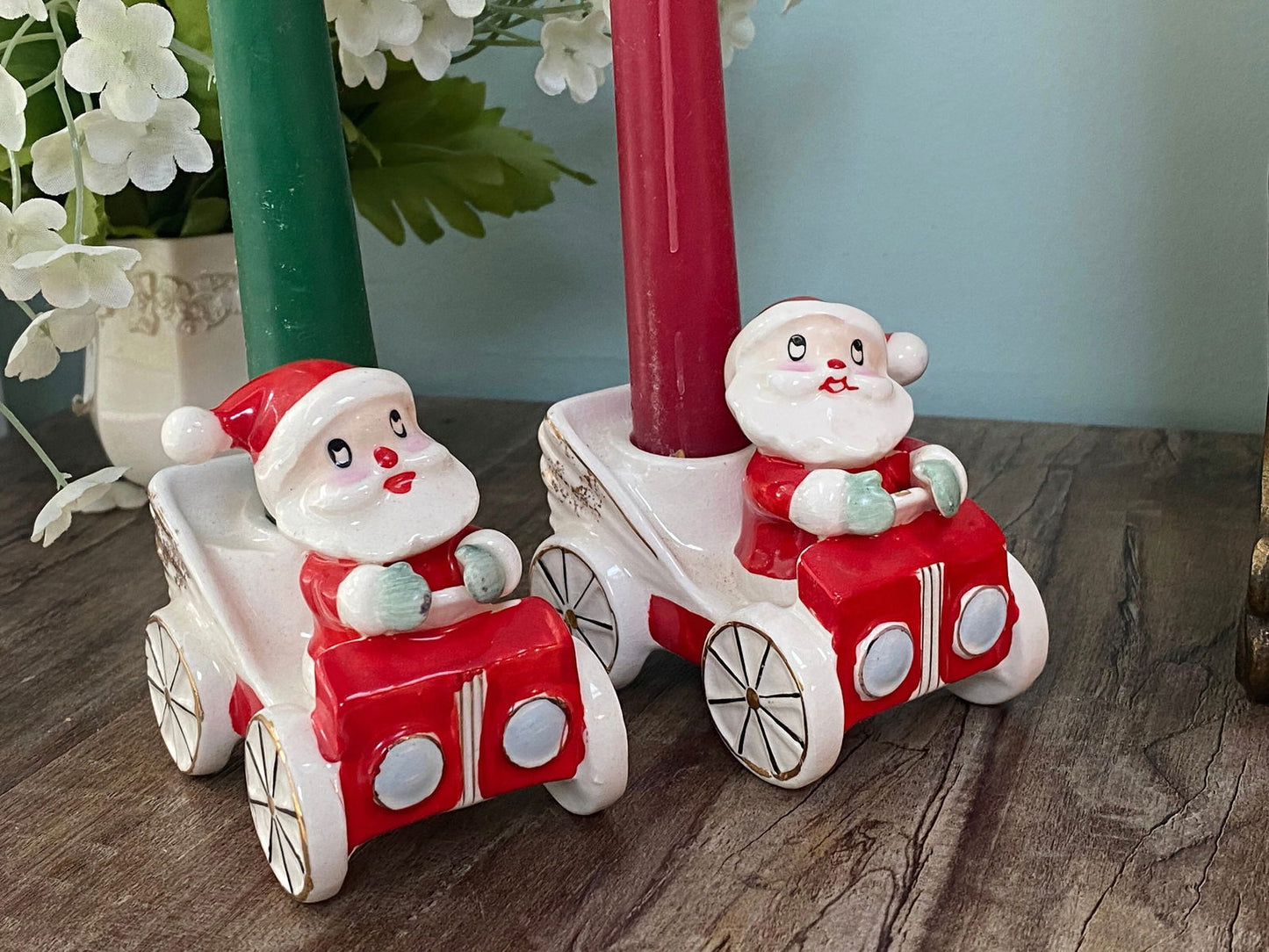 Midcentury Holt Howard Santa in Car Candle Holders - Duckwells