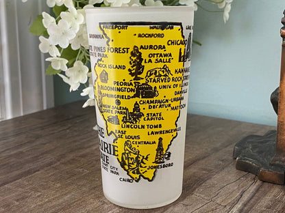 Midcentury Illinois Souvenir Glass with State Map - Duckwells