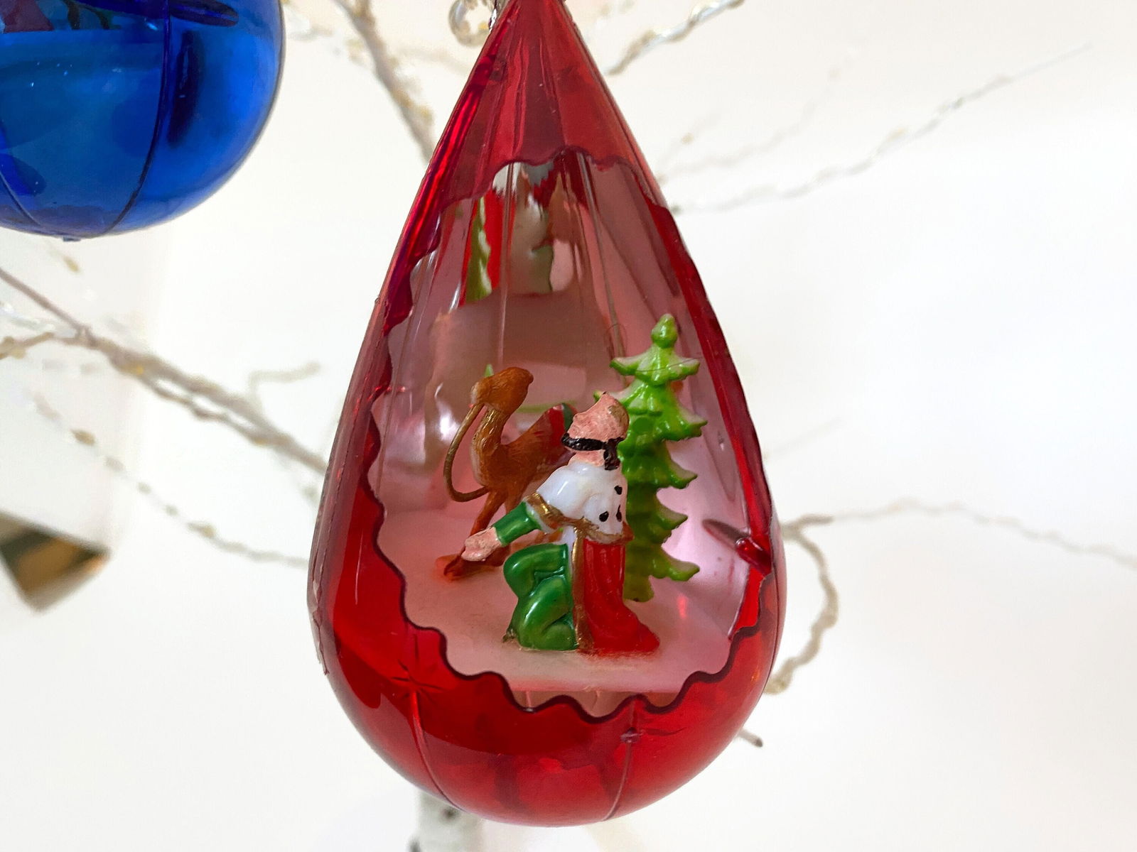 Midcentury JewelBrite Plastic Diorama Christmas Tree Ornaments - Duckwells