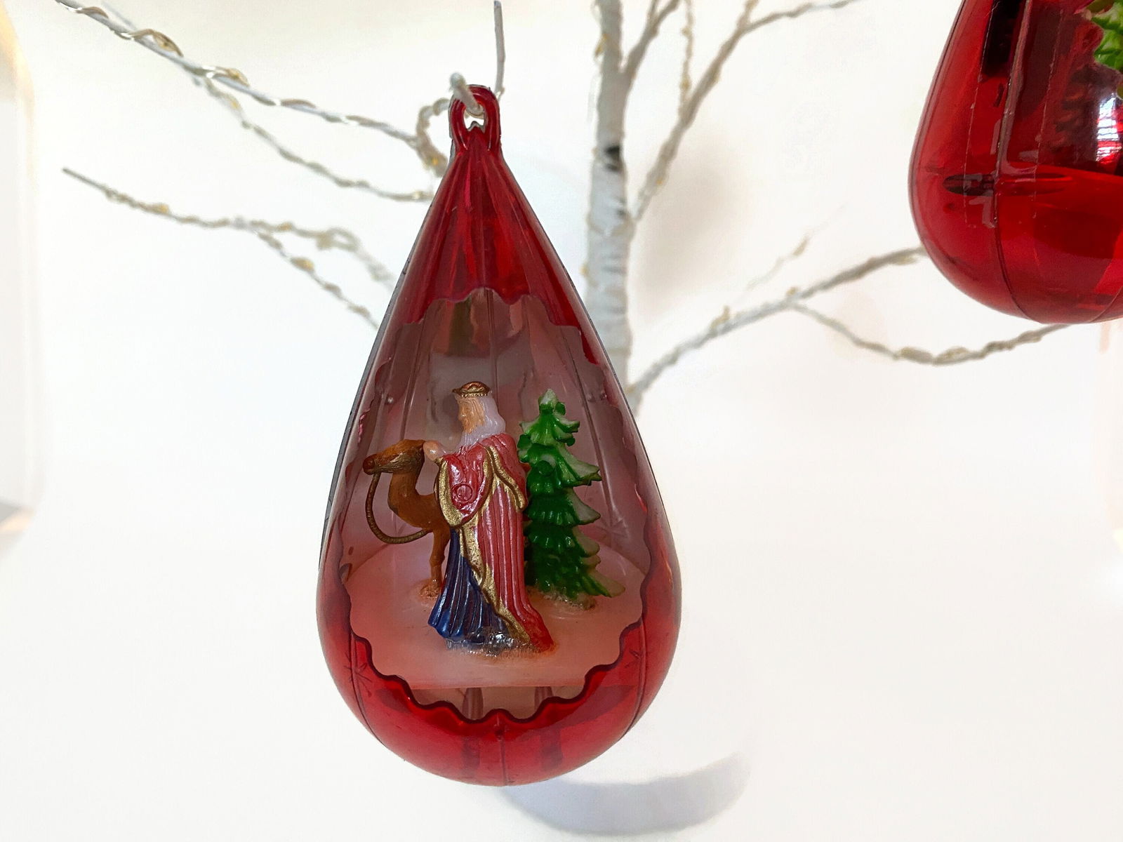 Midcentury JewelBrite Plastic Diorama Christmas Tree Ornaments - Duckwells