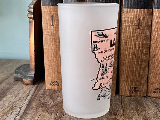 Midcentury Louisiana Souvenir Glass with State Map at Duckwells