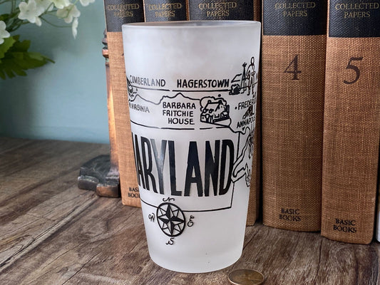 Midcentury Maryland Souvenir Glass with State Map at Duckwells