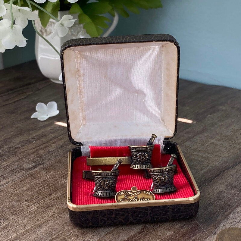 Midcentury Medical Jewelry Set - Cufflinks and Tiebar - Duckwells
