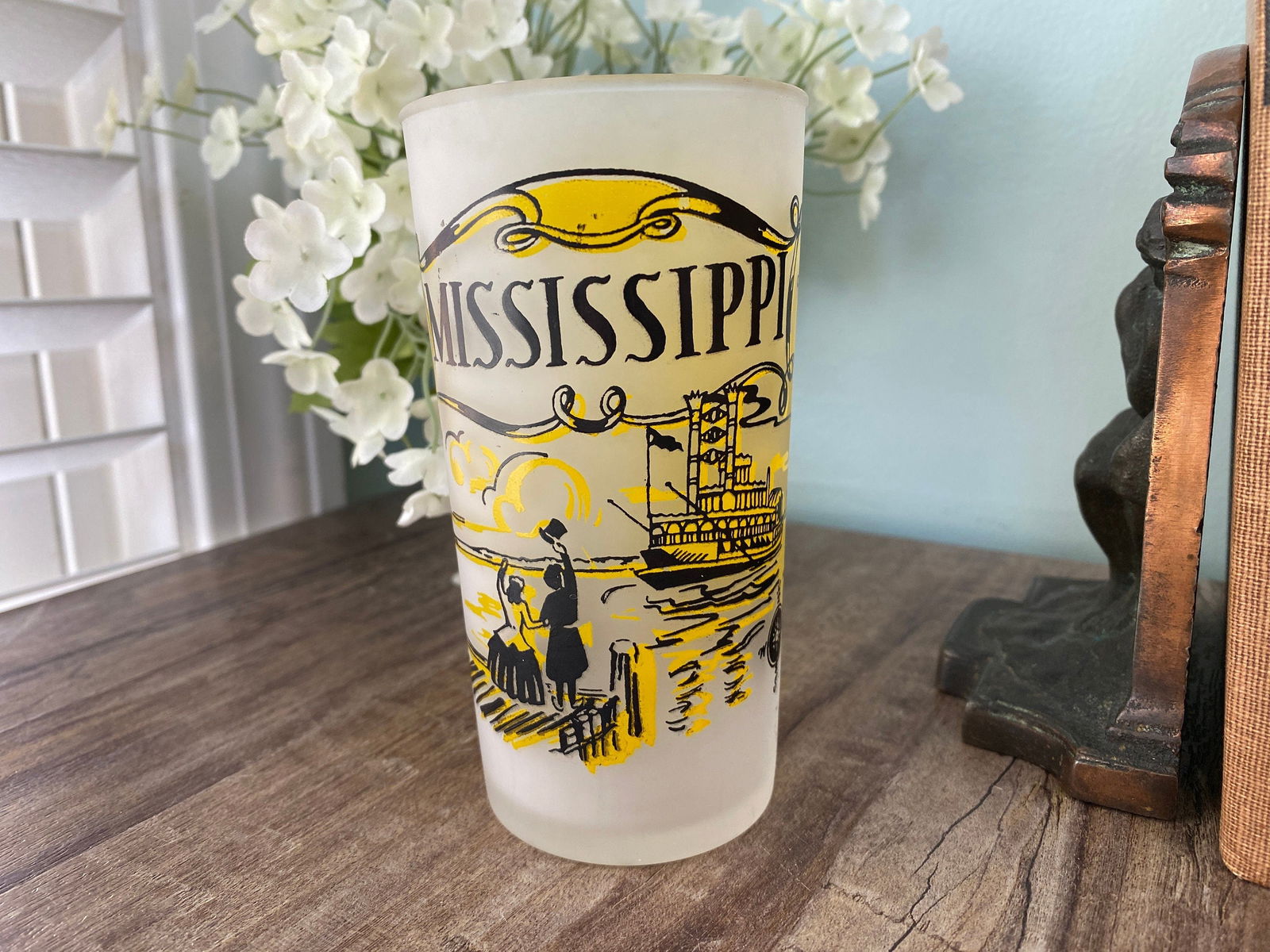 Midcentury Mississippi Souvenir Glass with State Map - Duckwells