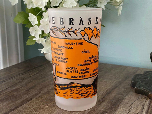 Midcentury Nebraska Souvenir Glass with State Map at Duckwells