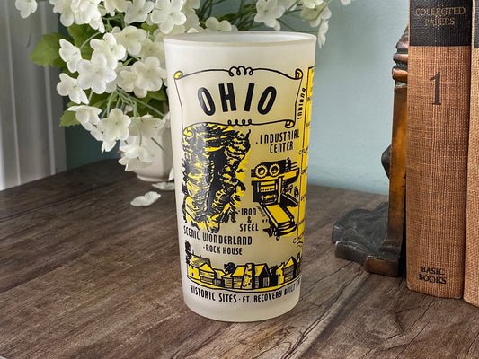 Midcentury Ohio Souvenir Glass with State Map at Duckwells