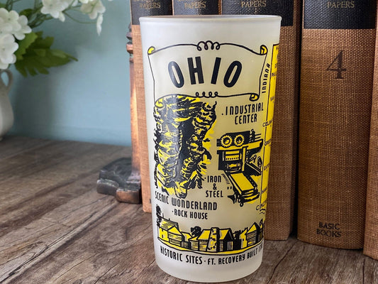Midcentury Ohio Souvenir Glass with State Map at Duckwells