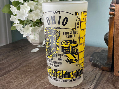 Midcentury Ohio Souvenir Glass with State Map - Duckwells