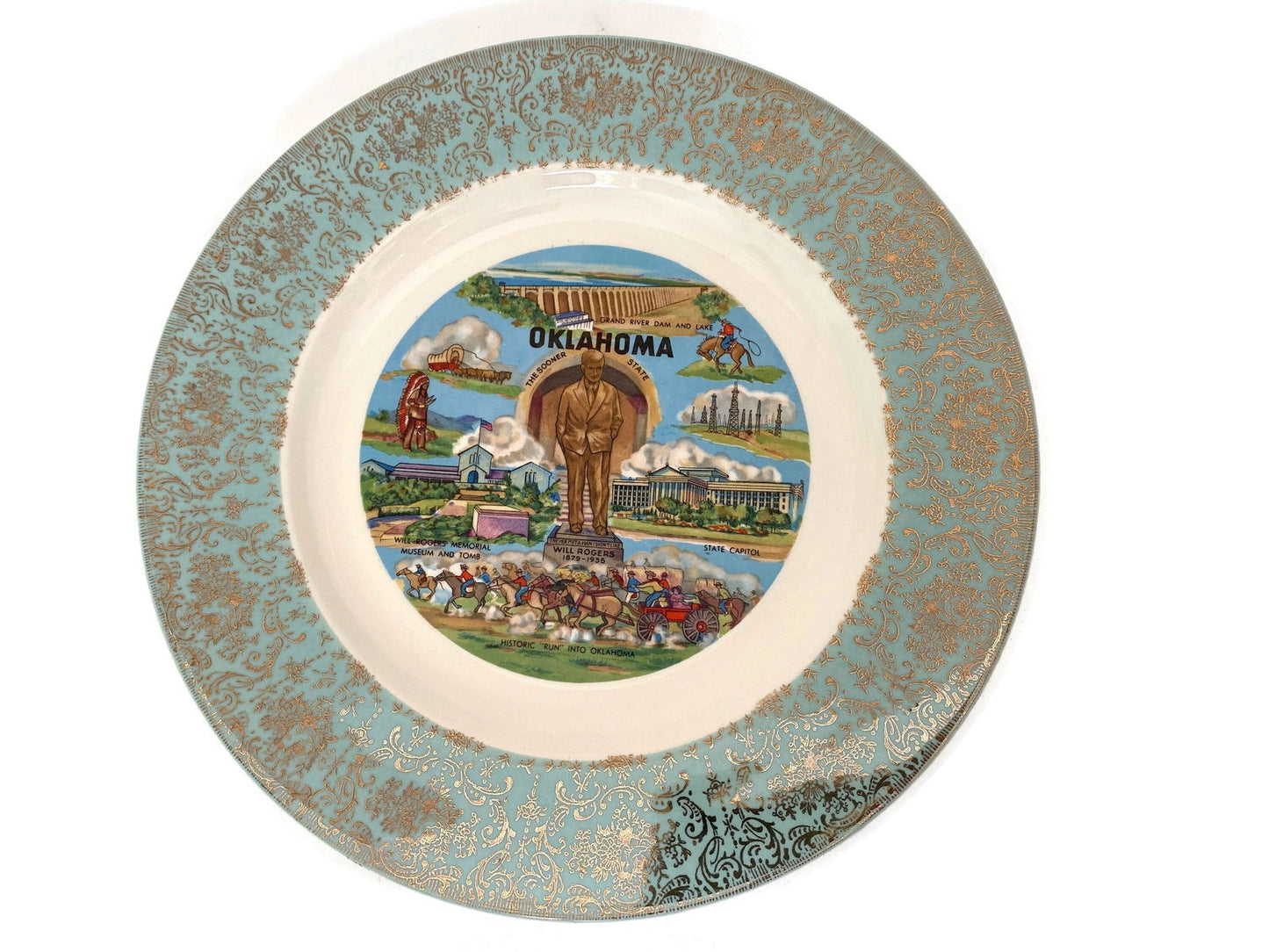 Midcentury Oklahoma State Souvenir Plate - Duckwells