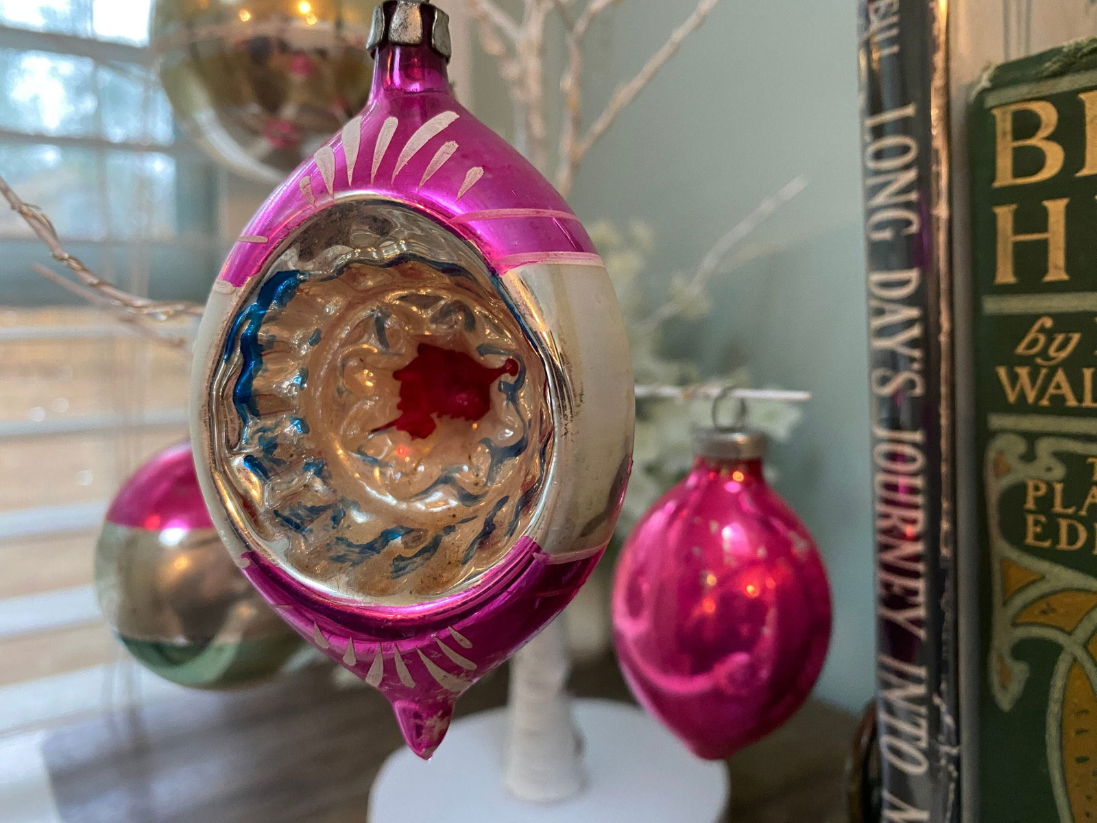 Midcentury Pink Glass Christmas Ornaments - Duckwells