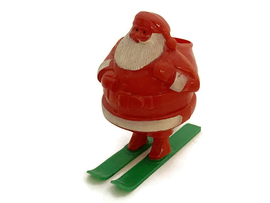 Midcentury Santa Claus on Skies Plastic Candy Container at Duckwells
