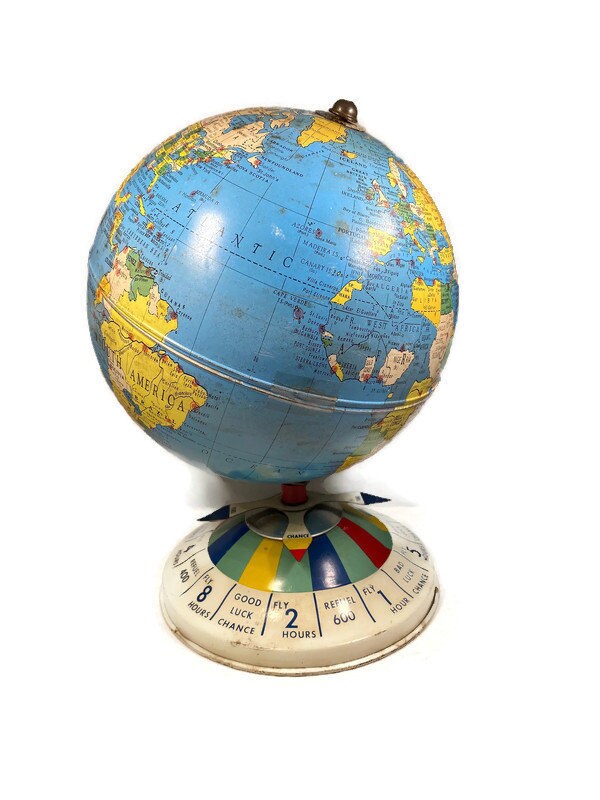 Midcentury Tin Desk Globe -  Magnetic Metal Toy - Duckwells