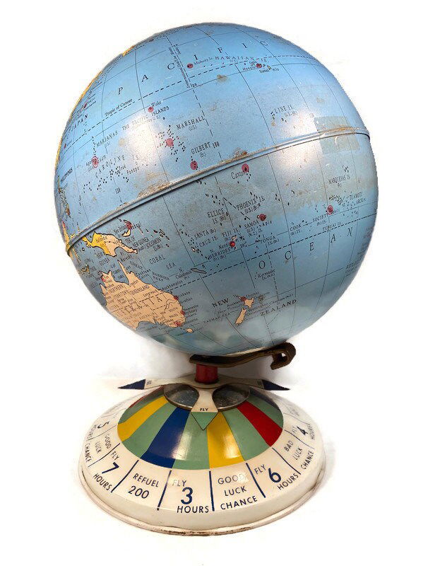Midcentury Tin Desk Globe -  Magnetic Metal Toy - Duckwells