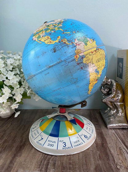 Midcentury Tin Desk Globe -  Magnetic Metal Toy - Duckwells
