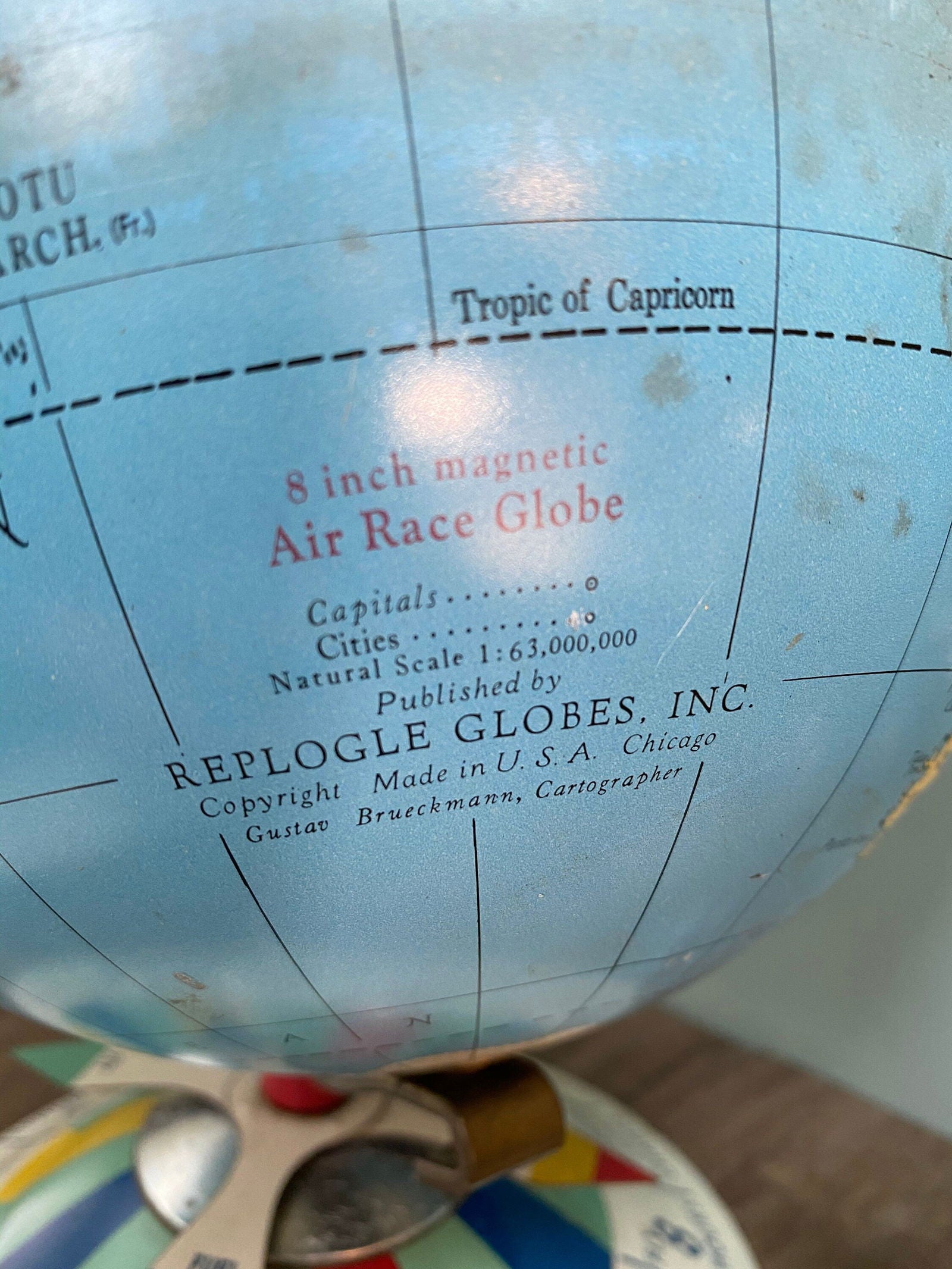 Midcentury Tin Desk Globe -  Magnetic Metal Toy - Duckwells